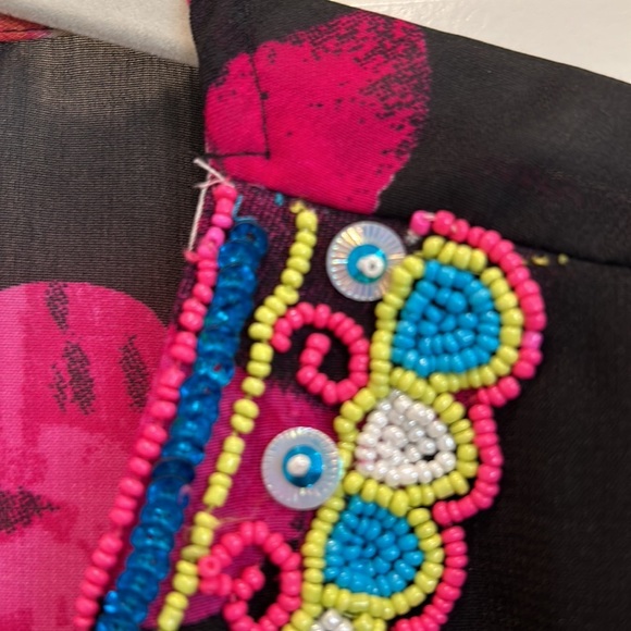 Flint & Moss beach Black Floral Embellished sheer cover up with tie sz.L - Picture 7 of 7